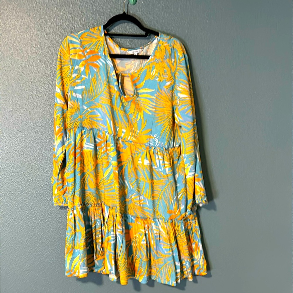 Baby Doll dress size large blue abd orange